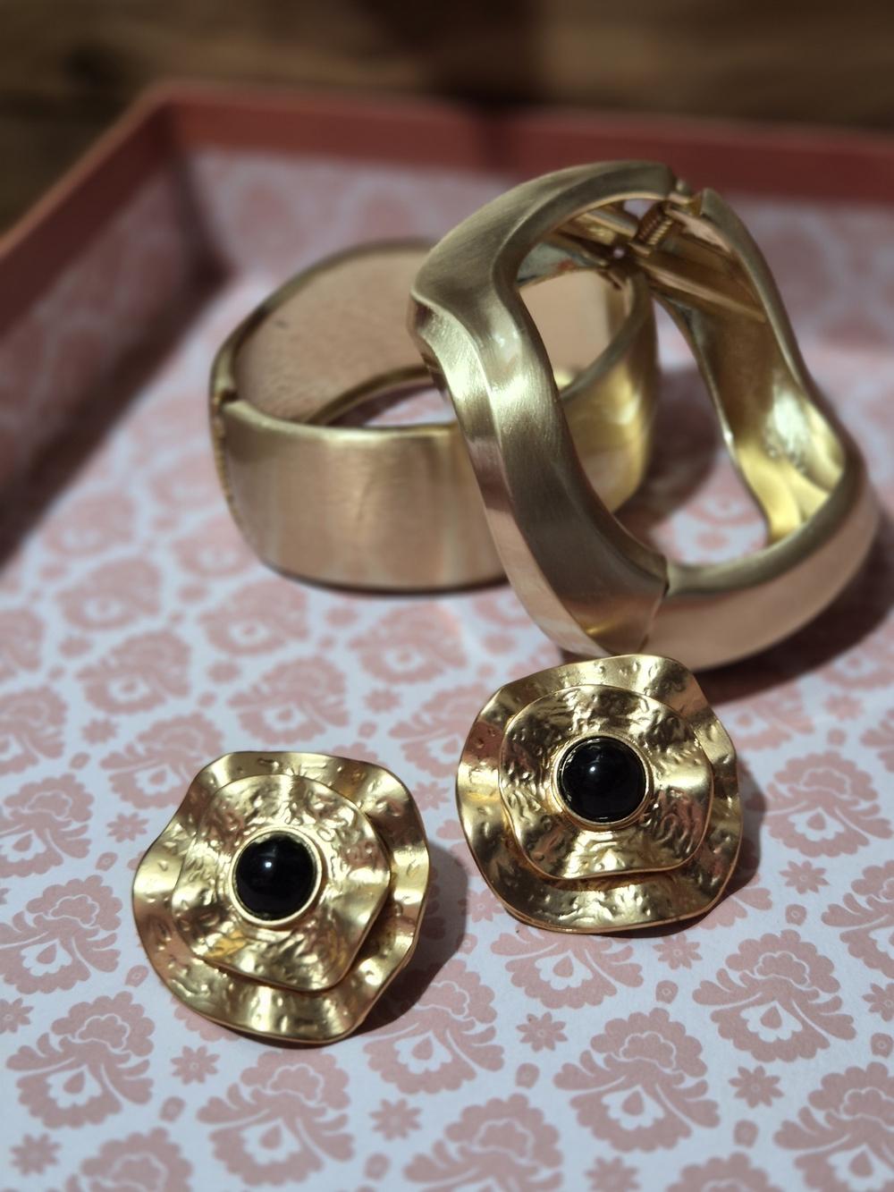 Gold-Tone Women's Bracelet and Black-Accent Earring Set - Picture 3 of 5